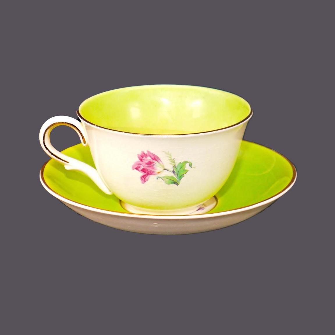 Lime Green Vintage Porcelain Teacup and Saucer Set