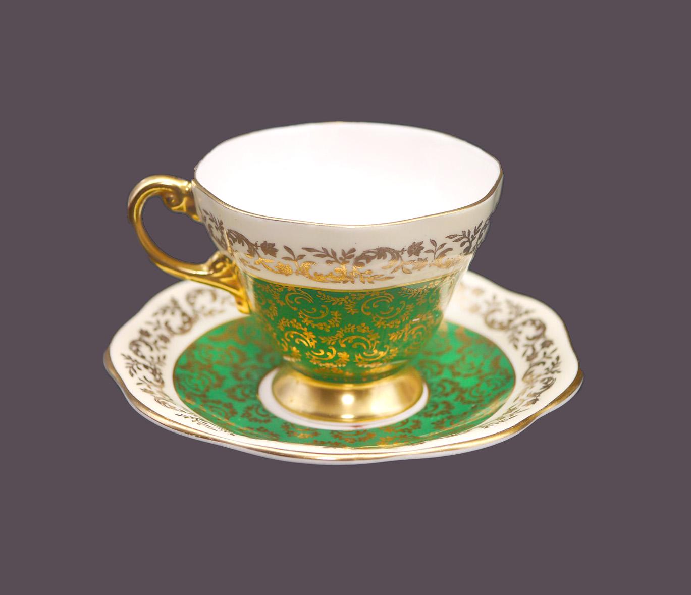 Emerald Green Vintage Porcelain Teacup and Saucer Set