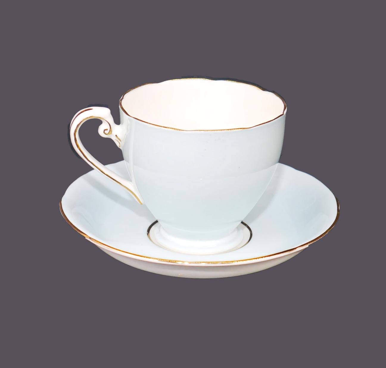 Retro light blue porcelain teacup and saucer set with floral interior