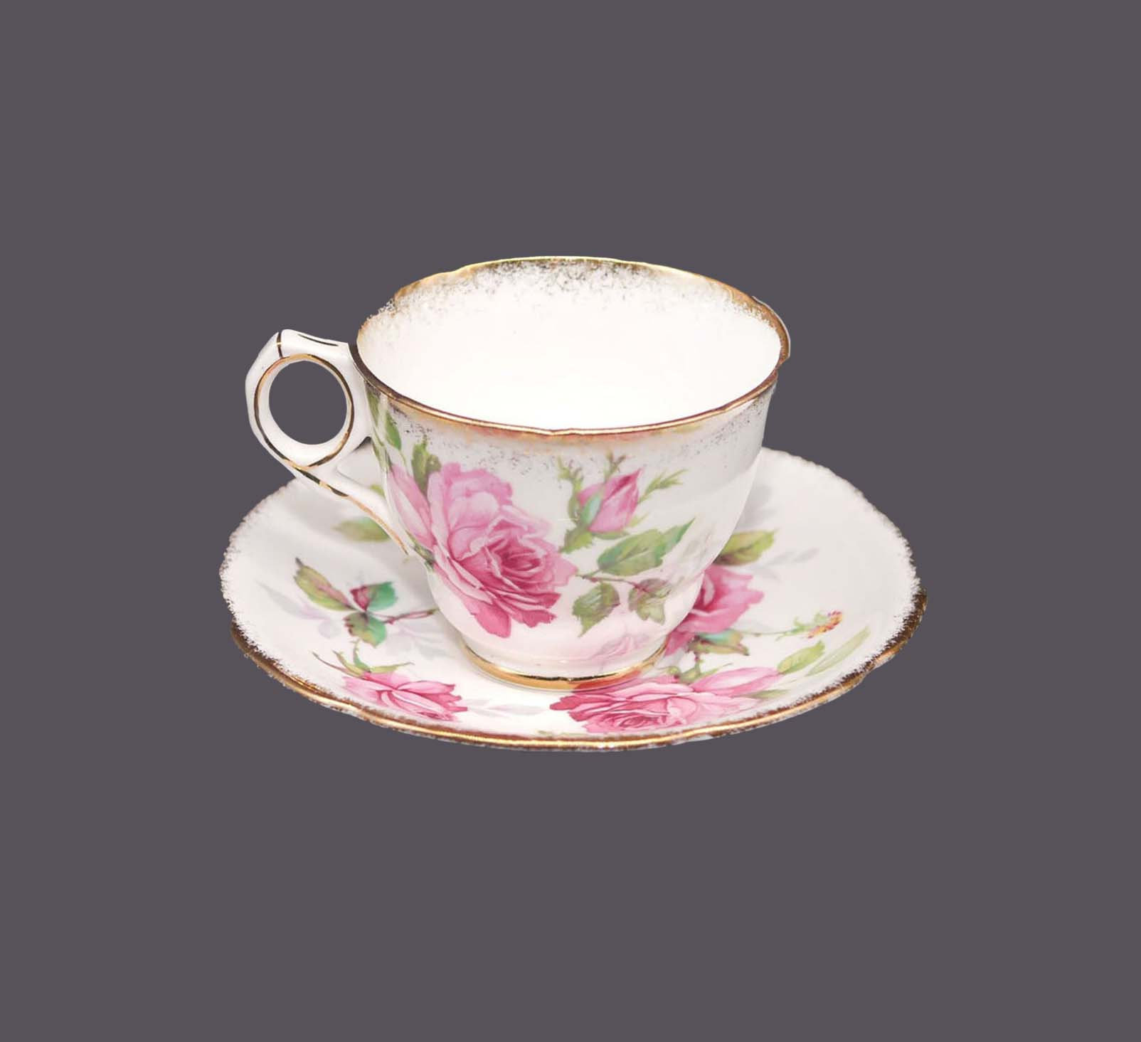 Pink rose floral teacup and saucer set