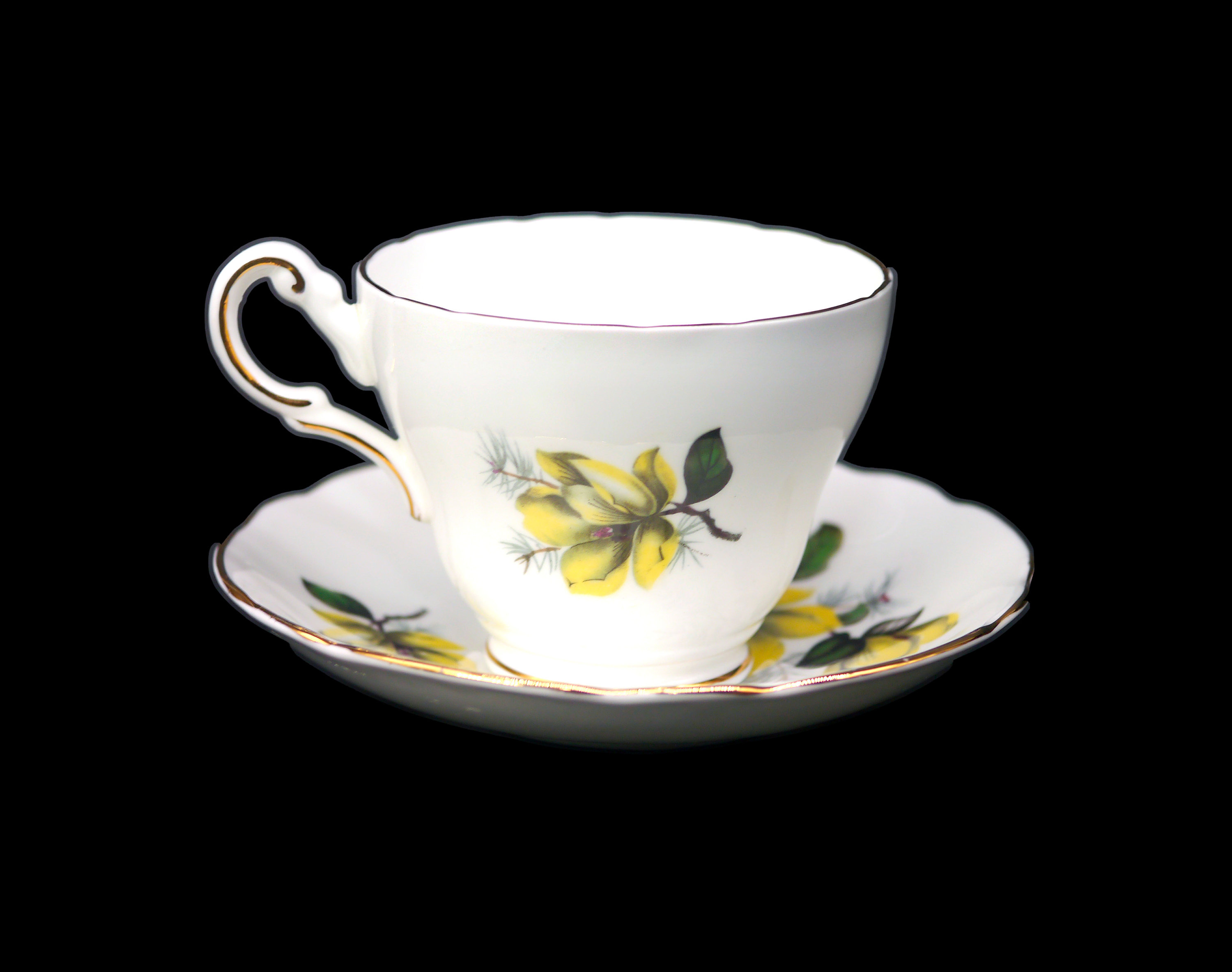 Yellow chrysanthemum vintage porcelain teacup and saucer set